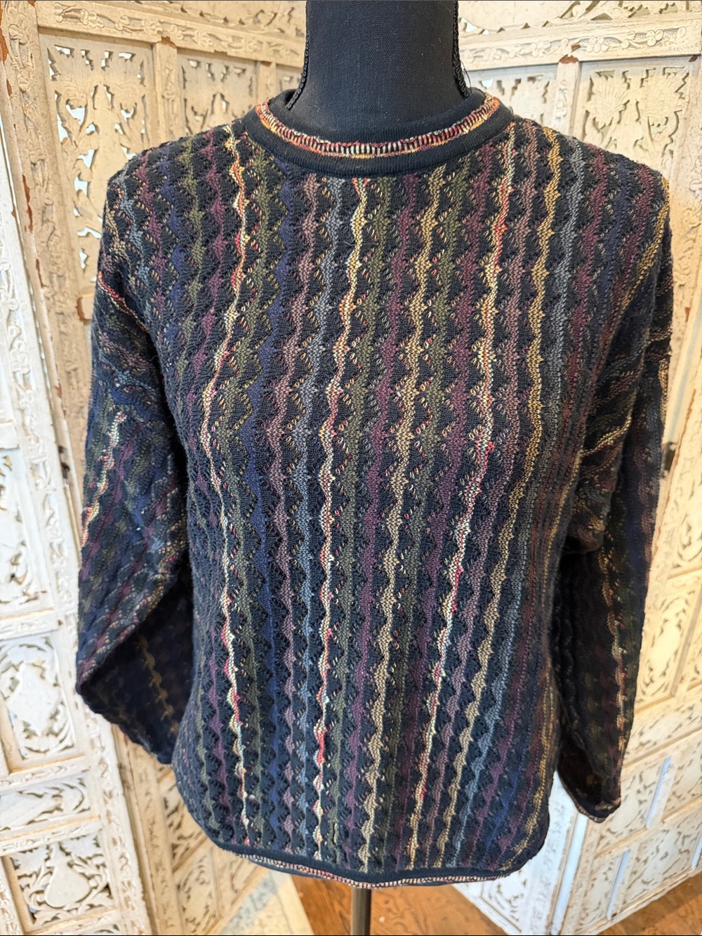 Tundra Navy Multicolor Wave-Stripe Crewneck Sweater 100% Cotton